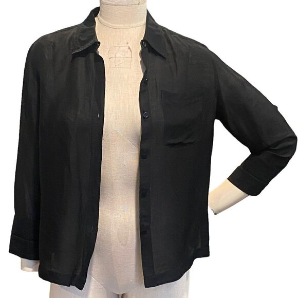 Coldwater Creek Linen & Silk Button Up Top Sz PS Black #227L - Picture 3 of 12